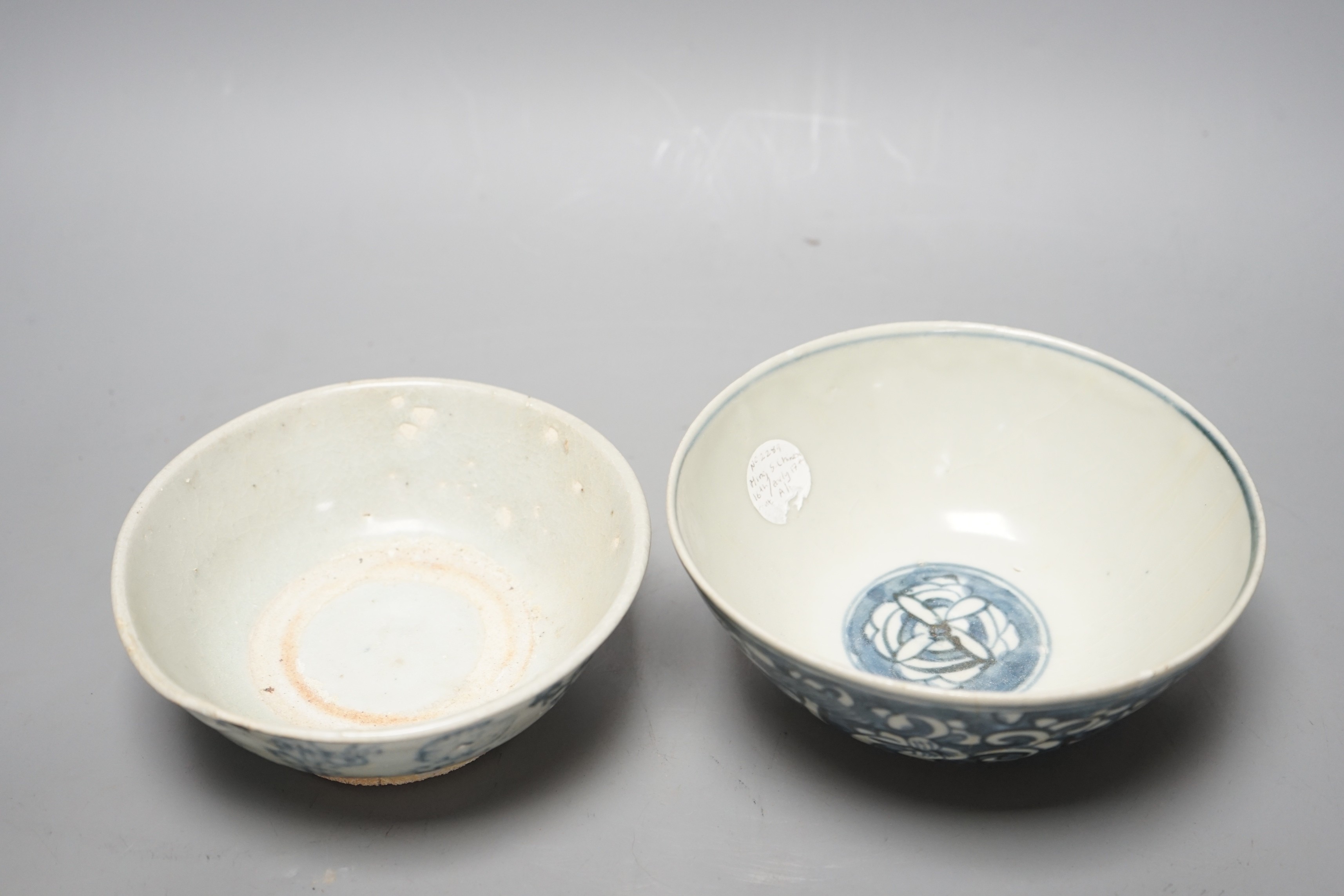 A Chinese Ming bowl and a kitchen Qing bowl, 15cms diameter